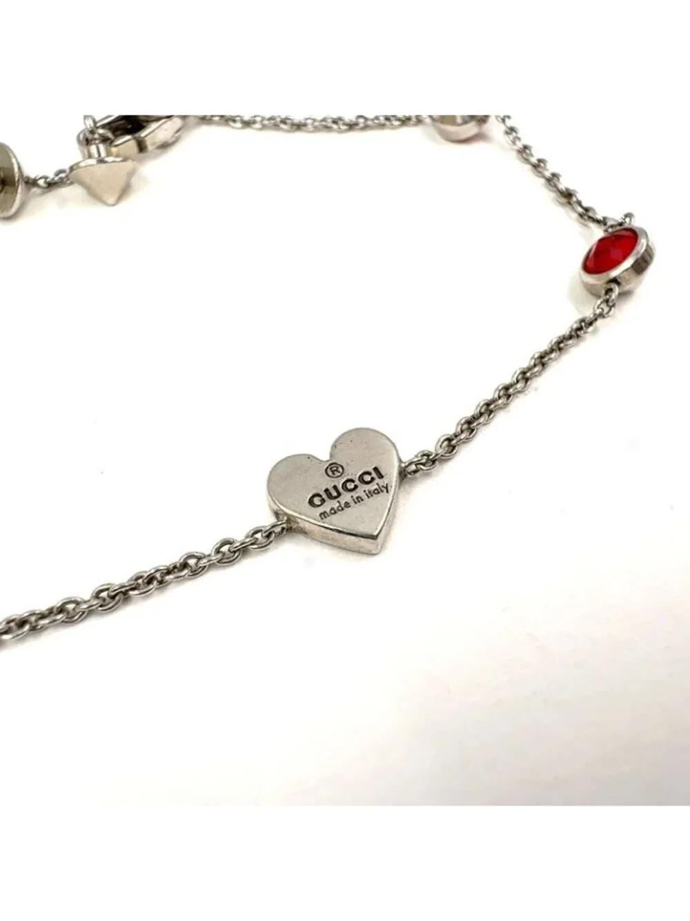 Gucci Trademark Heart Crystal Silver Red Bracelet - Picture 2 of 10